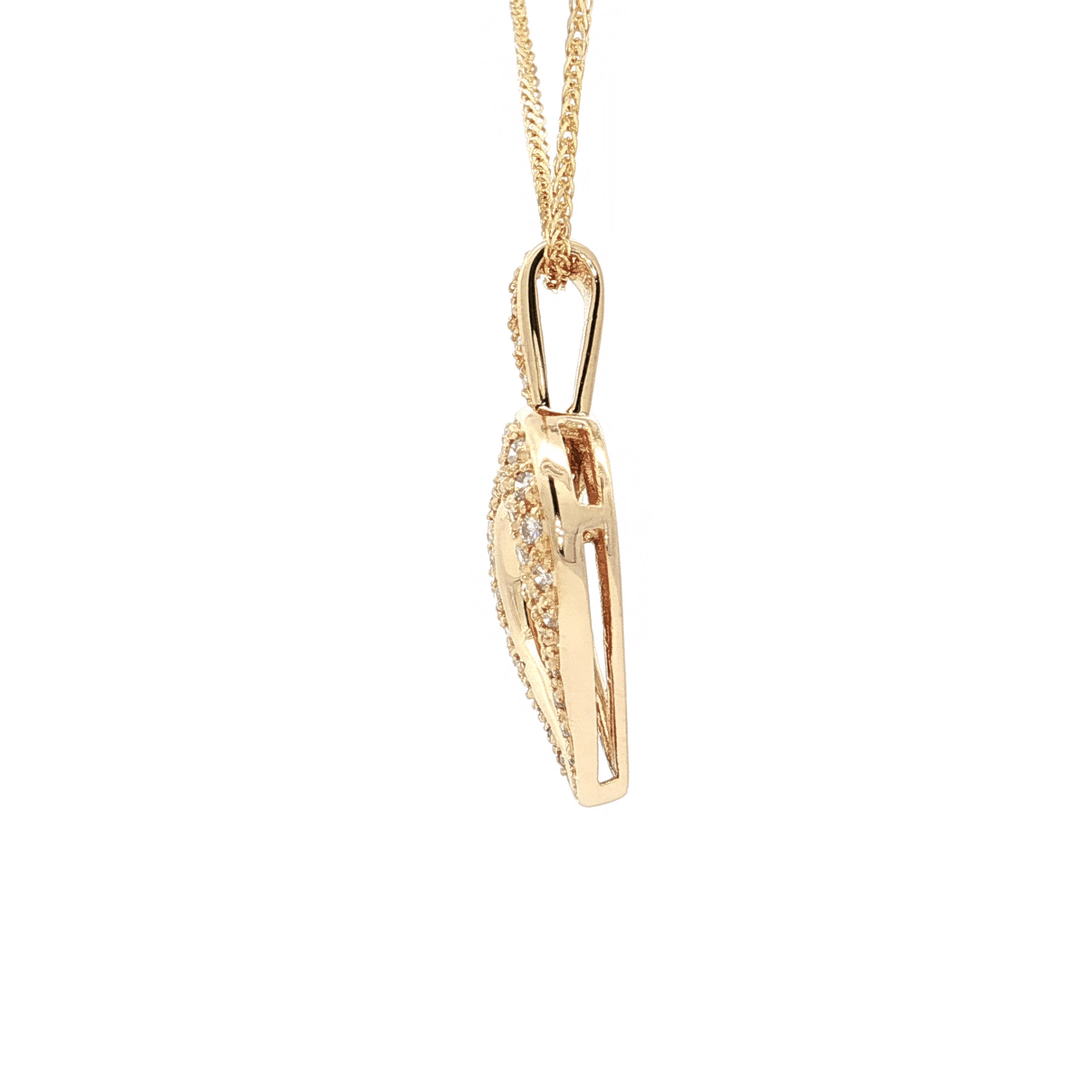 0.60 CTW Natural Round Brilliant Cut Diamonds set in an Open Heart Pendant Necklace on an 18" Square Diamond Cut Spiga Wheat Chain in Solid 14kt Yellow Gold – Jewelry Depot, Inc.