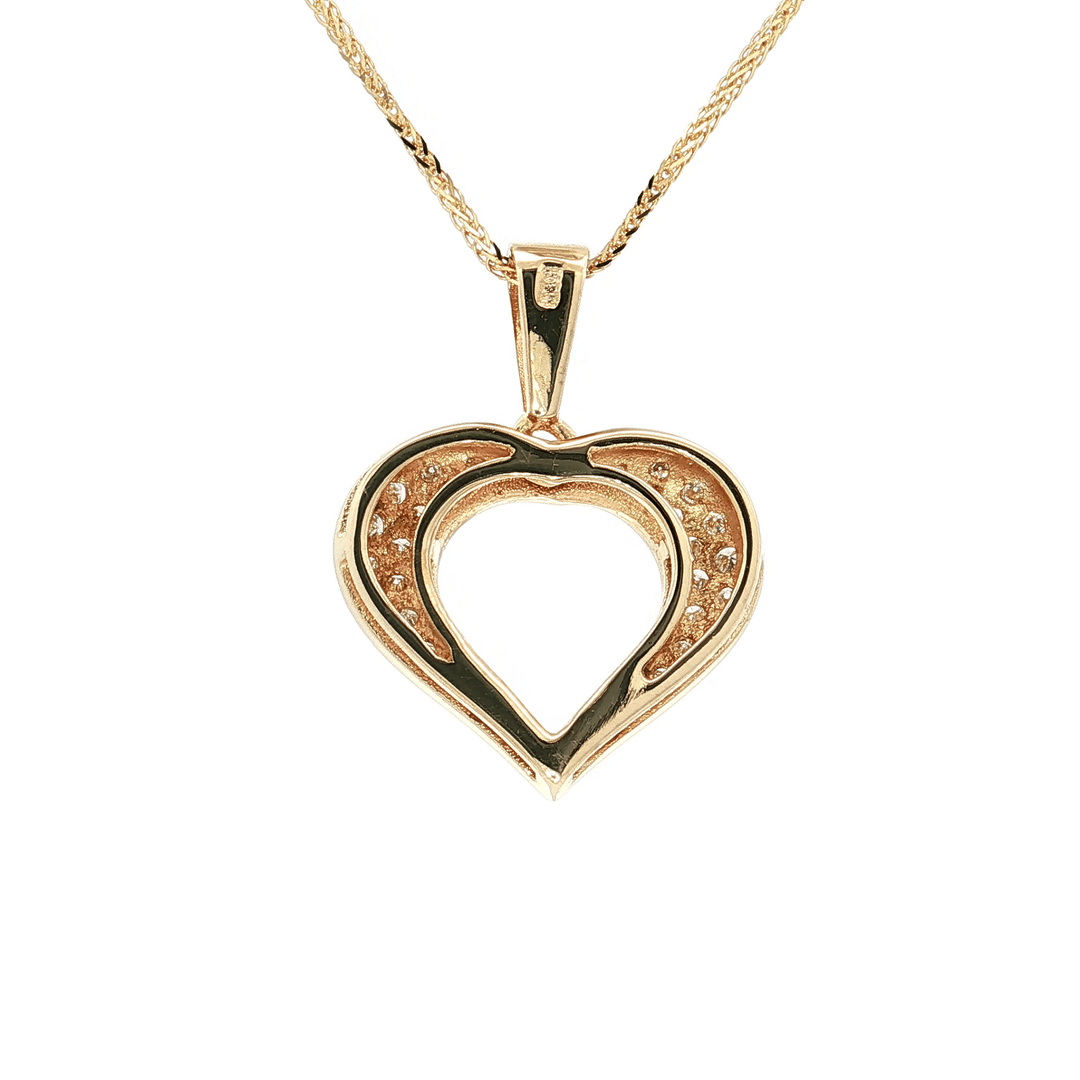0.60 CTW Natural Round Brilliant Cut Diamonds set in an Open Heart Pendant Necklace on an 18" Square Diamond Cut Spiga Wheat Chain in Solid 14kt Yellow Gold – Jewelry Depot, Inc.