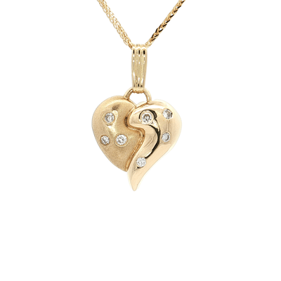 0.20 CTW Natural Round Brilliant Cut Colorless Diamond Heart Reunion Pendant Necklace on an 18" Square Diamond Cut Spiga Wheat Chain in Solid 14kt Yellow Gold – Jewelry Depot, Inc.