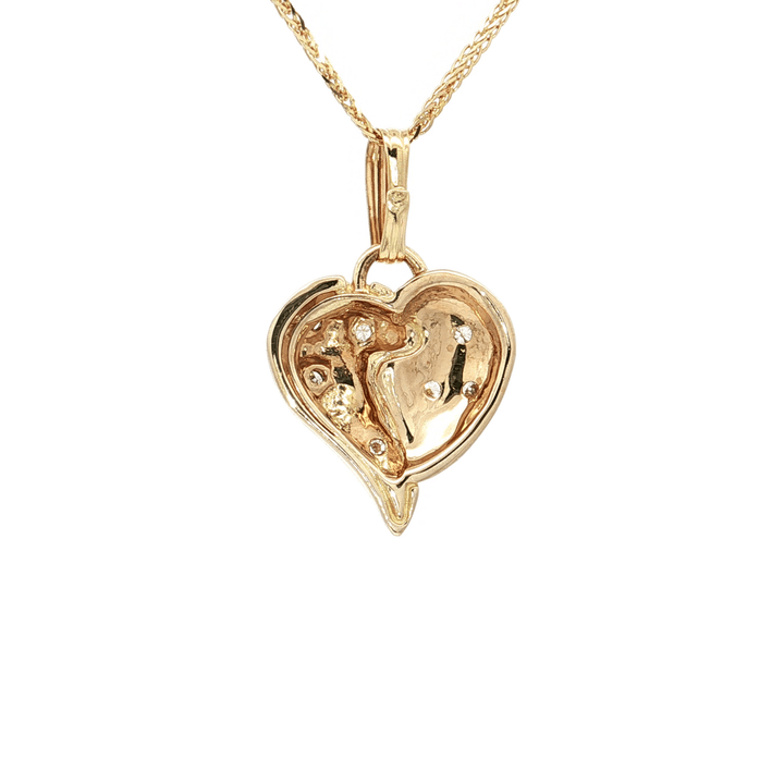 0.20 CTW Natural Round Brilliant Cut Colorless Diamond Heart Reunion Pendant Necklace on an 18" Square Diamond Cut Spiga Wheat Chain in Solid 14kt Yellow Gold – Jewelry Depot, Inc.
