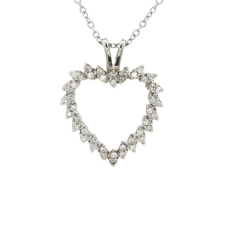 1.00 CTW Natural Round Brilliant Cut Colorless Diamonds in an Open Heart Pendant Necklace in 10kt White Gold – Jewelry Depot, Inc.