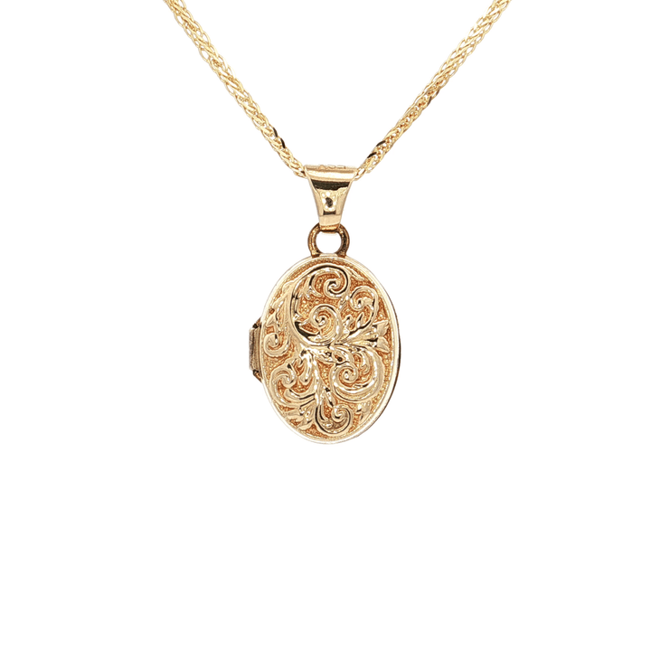 14kt Solid Gold Oval Locket Pendant Necklace on an 18" Square Diamond Cut Spiga Wheat Chain in Solid 14kt Yellow Gold – Jewelry Depot, Inc.