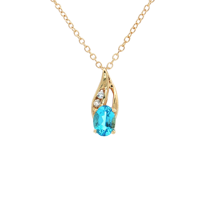 Brilliant Swiss Blue Topaz & Diamond Pendant Necklace (1 ⅒ ct. tw.) in 10k Yellow Gold