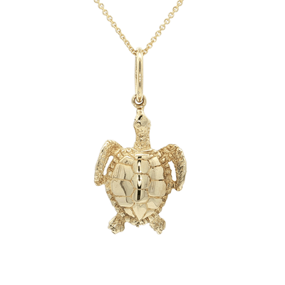 Sea Turtle Pendant Necklace on an 18" Round Cable Chain in Solid 14kt Yellow Gold – Jewelry Depot, Inc.