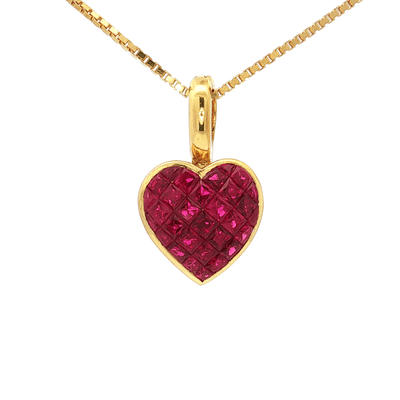 2.50 CTW AAAA Grade Natural Invisibly Set Princess Brilliant Cut Rubies in an 18kt Yellow Gold Heart Shaped Pendant Necklace – Jewelry Depot, Inc.