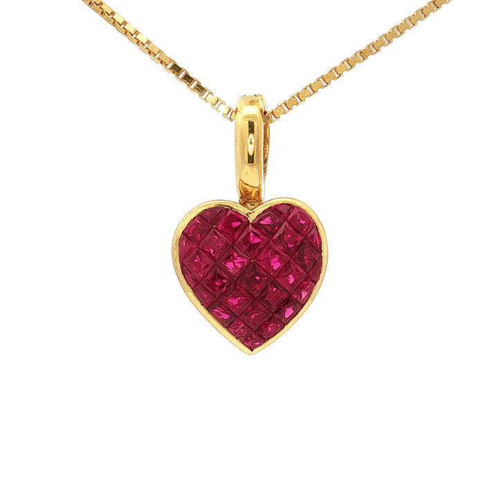 2.50 CTW AAAA Grade Natural Invisibly Set Princess Brilliant Cut Rubies in an 18kt Yellow Gold Heart Shaped Pendant Necklace – Jewelry Depot, Inc.