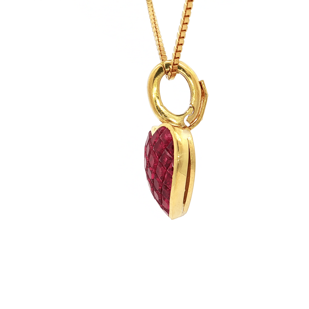 2.50 CTW AAAA Grade Natural Invisibly Set Princess Brilliant Cut Rubies in an 18kt Yellow Gold Heart Shaped Pendant Necklace – Jewelry Depot, Inc.