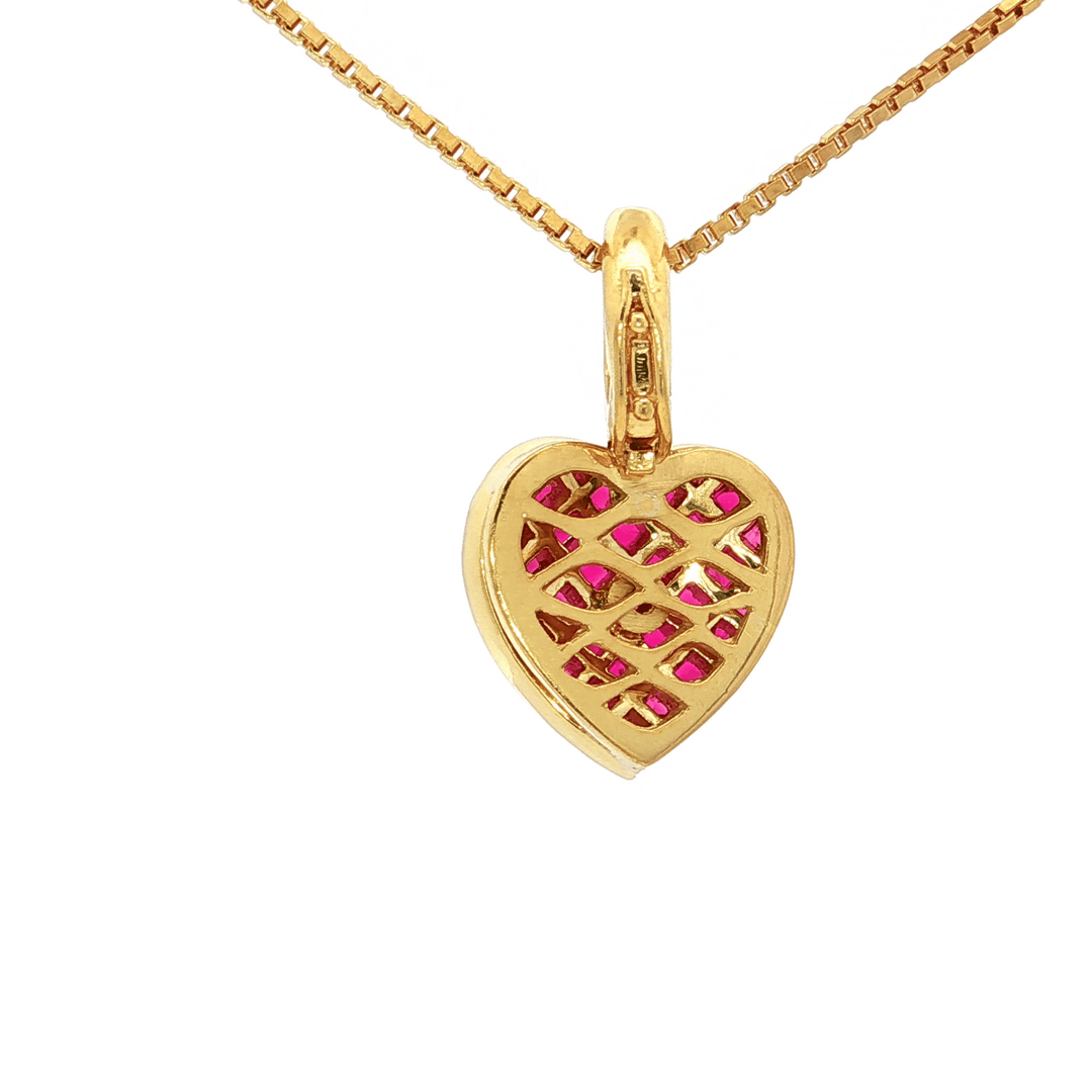 2.50 CTW AAAA Grade Natural Invisibly Set Princess Brilliant Cut Rubies in an 18kt Yellow Gold Heart Shaped Pendant Necklace – Jewelry Depot, Inc.