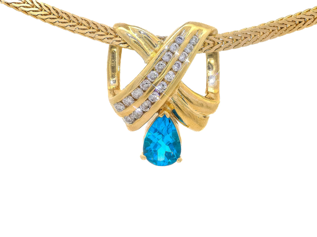 4.04 CTW Blue Topaz & Diamond Pendant Necklace in 14KT Yellow Gold Necklaces Jewelry Depot, Inc..