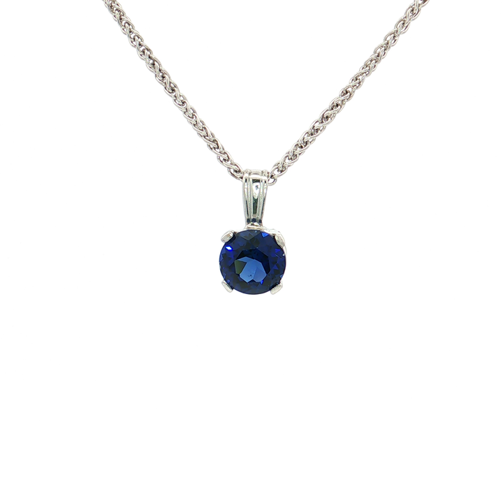 Solitaire Deep Blue Sapphire Pendant Necklace (1 ⅒ ct.) in 14k White Gold