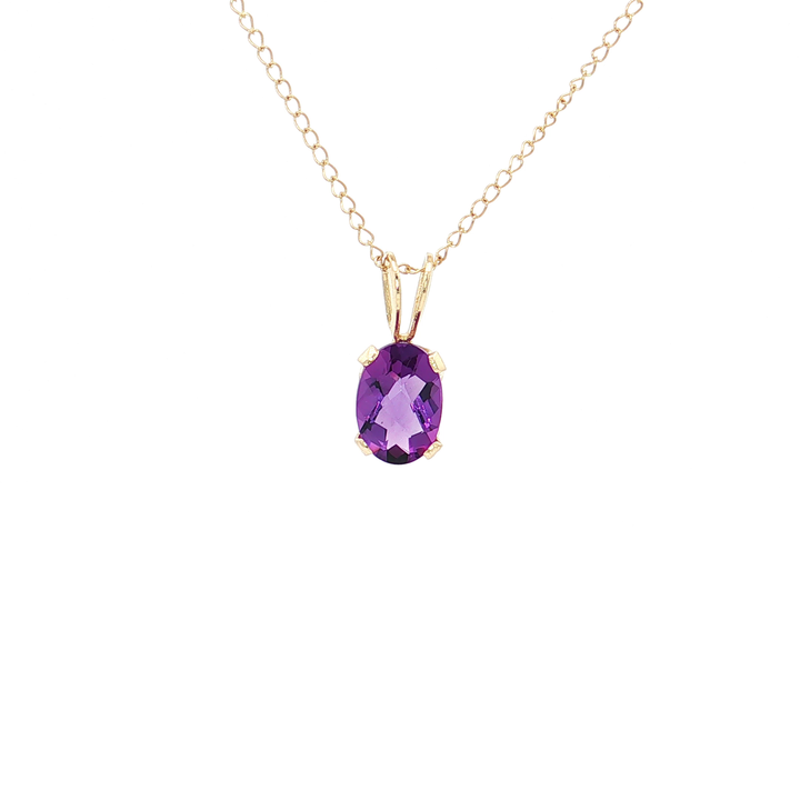 Oval Checkerboard Cut Deep Amethyst Pendant Necklace (⅔ ct.) in 14k Yellow Gold