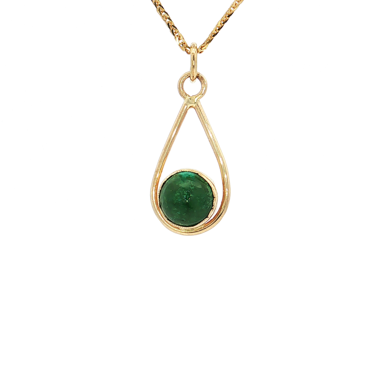 Vintage Deep Cabochon Jadeite Jade Bezel-Set Pendant Necklace (1 ct.) in 14k Yellow Gold