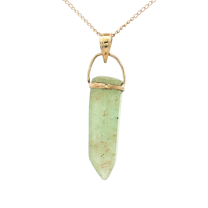 Green Jade Crystal Pendant Necklace in 14k Yellow Gold