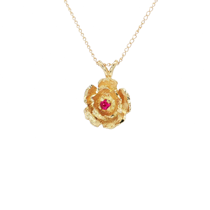 Vivid Ruby Flower Pendant Necklace (⅙ ct.) in 14k Yellow Gold
