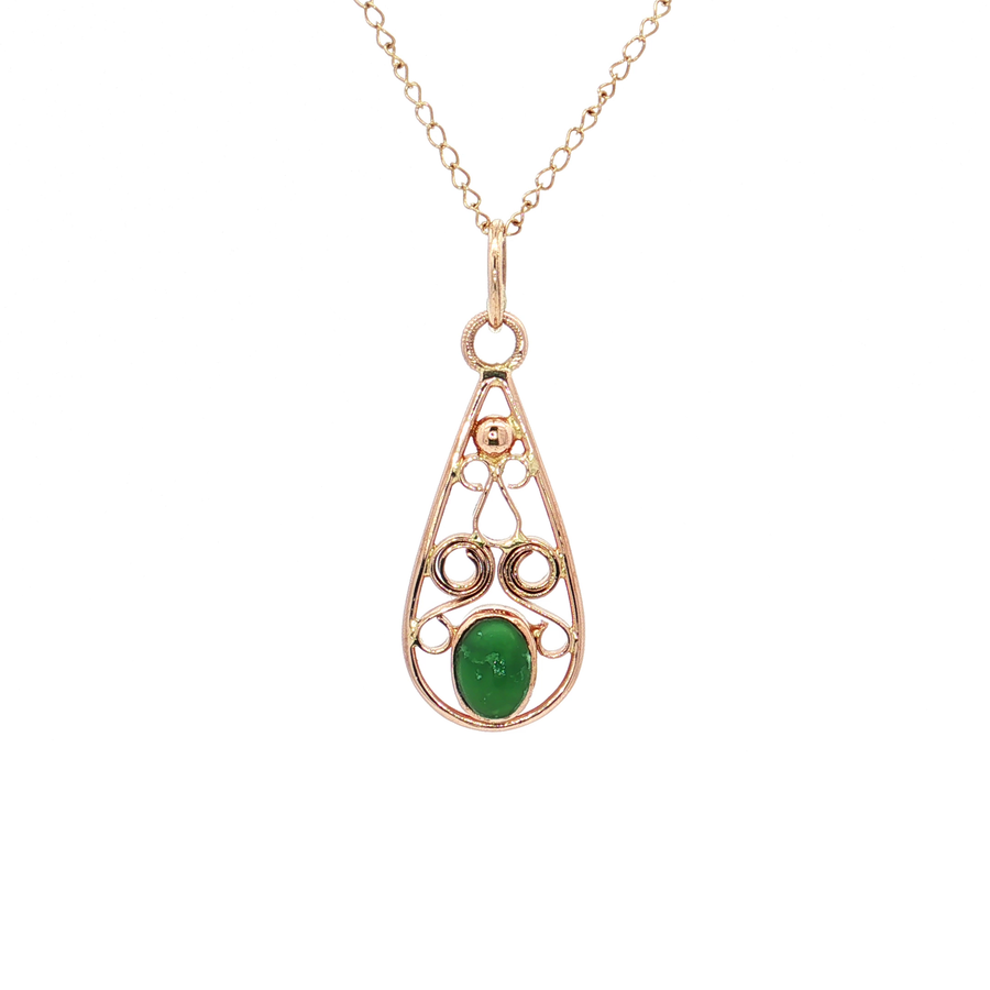 Oval Green Jade Teardrop Pendant Necklace (¼ ct.) in 14k Rose & Yellow Gold