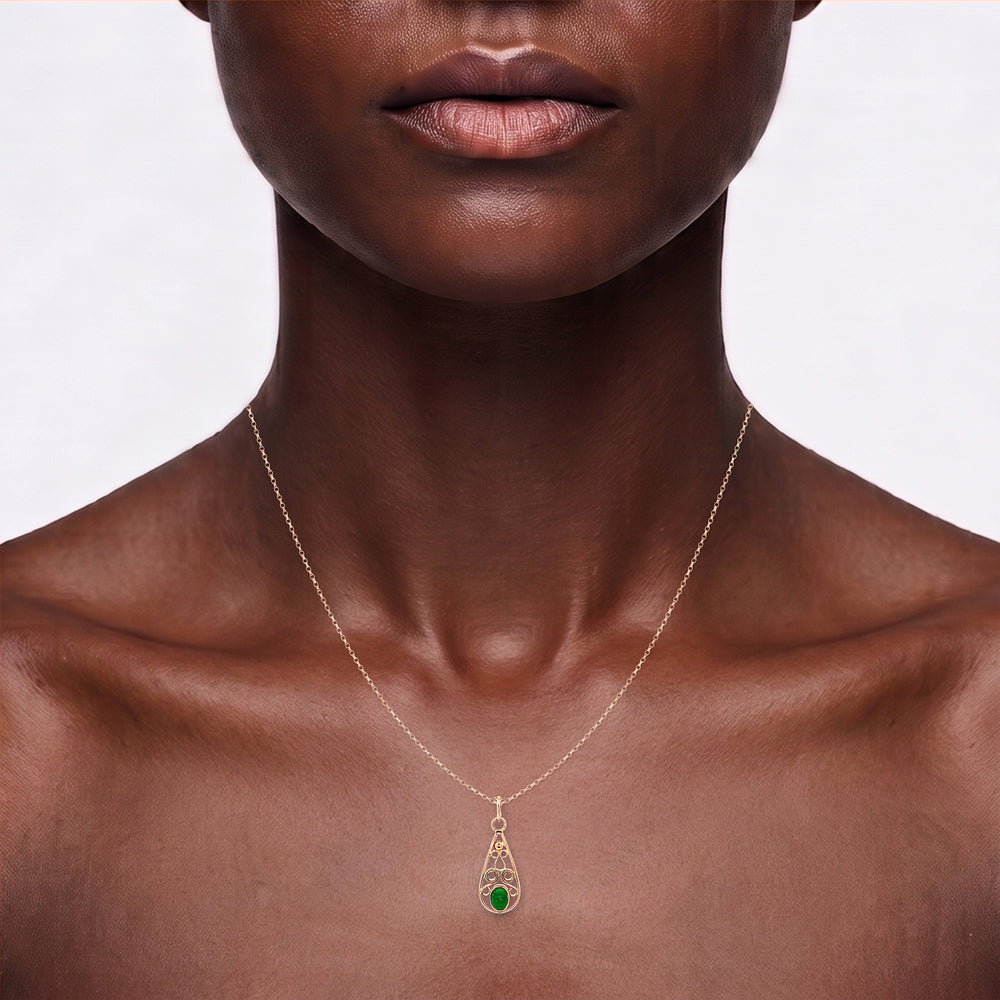 Oval Green Jade Teardrop Pendant Necklace (¼ ct.) in 14k Rose & Yellow Gold