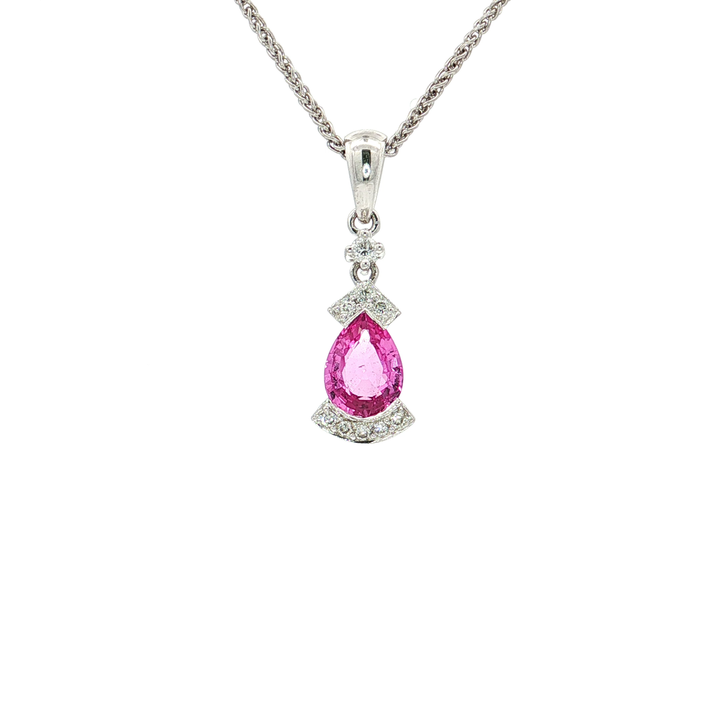 Pear Vivid Pink Sapphire Colorless Nearly Flawless Diamond Pendant Necklace (1 ¼ ct. tw.) in 18k White Gold