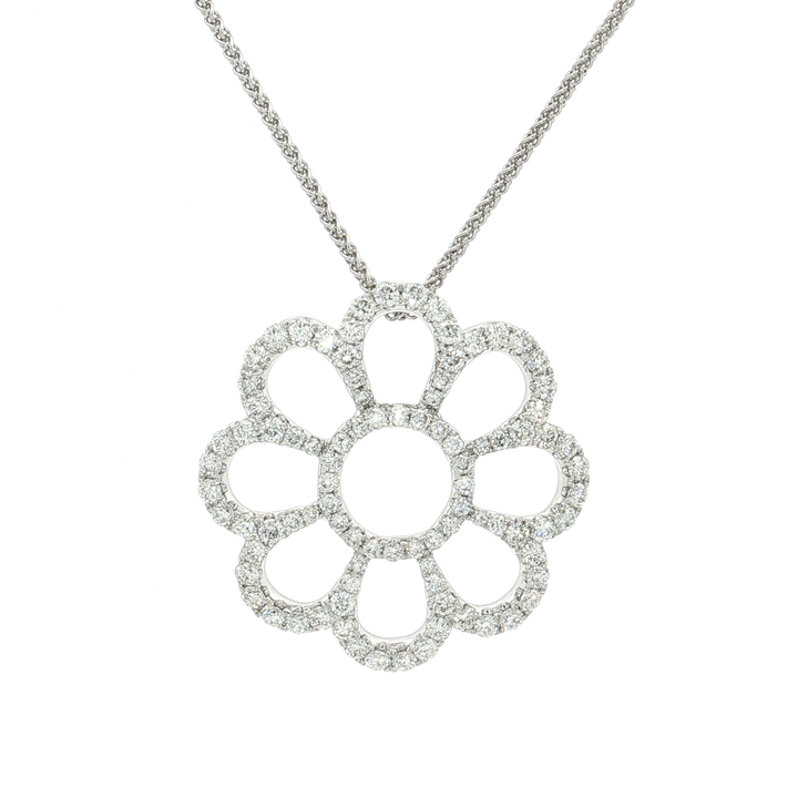 Pavé Colorless Nearly Flawless Diamond Flower Pendant Necklace (1 ¼ ct. tw.) in 18k White Gold
