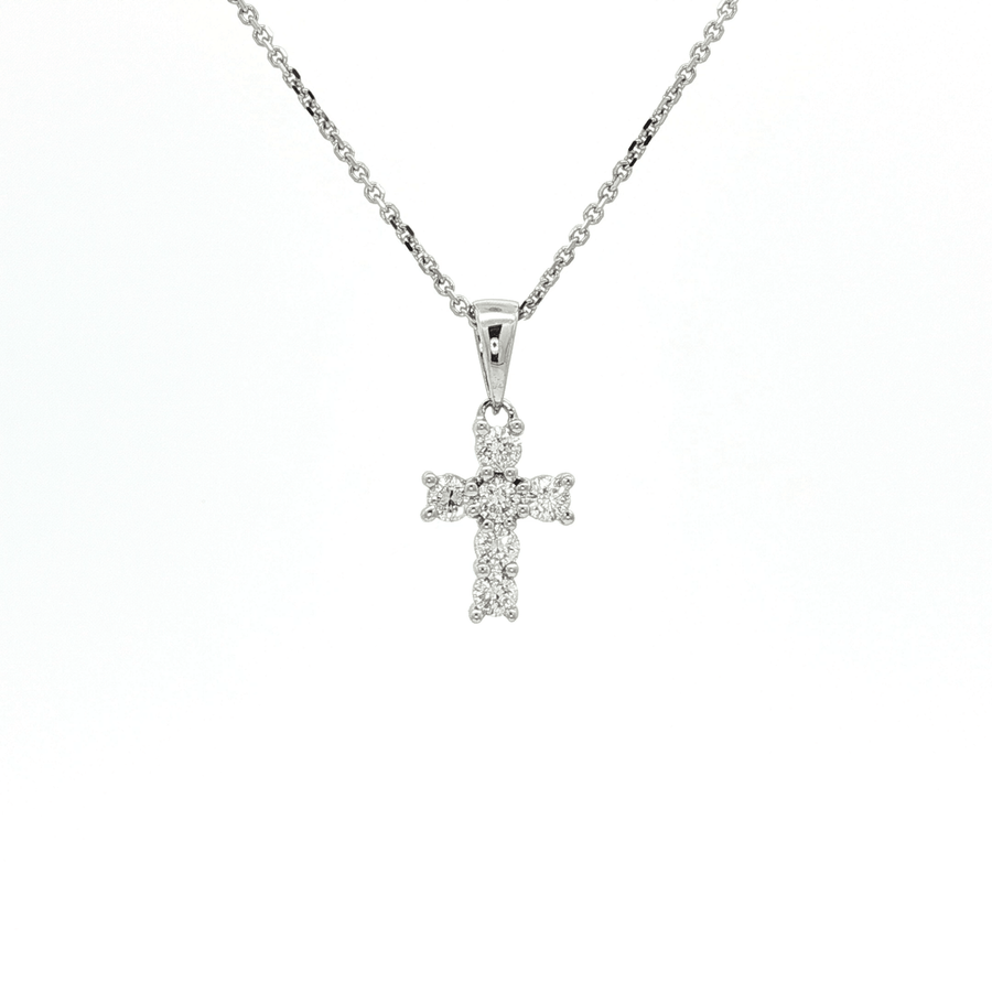 Nearly Flawless Colorless Round Brilliant Cut Diamond Cross Pendant Necklace (1/3 ct. tw.) 18k White Gold