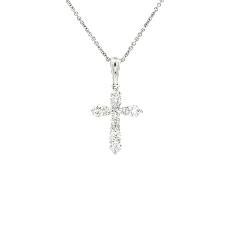 Round Brilliant Cut Nearly Flawless Colorless Diamond Cross Pendant Necklace (1/3 ct. tw.) 18k White Gold