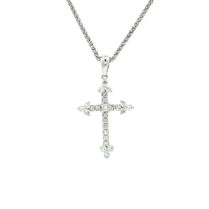 Colorless Nearly Flawless Diamond Fleur-de-Lis Cross Pendant Necklace (⅜ ct. tw.) in 18k White Gold