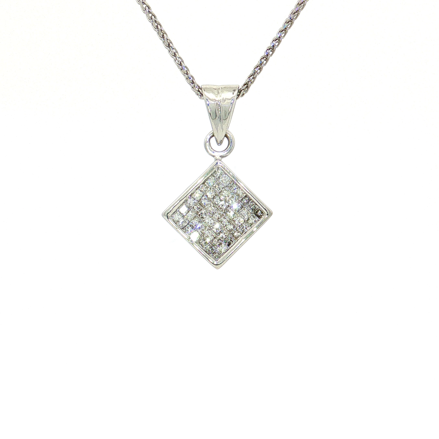 Invisibly-Set Near-Flawless Princess Cut Diamond Pendant Necklace (3/4 ct. tw.) 14k White Gold