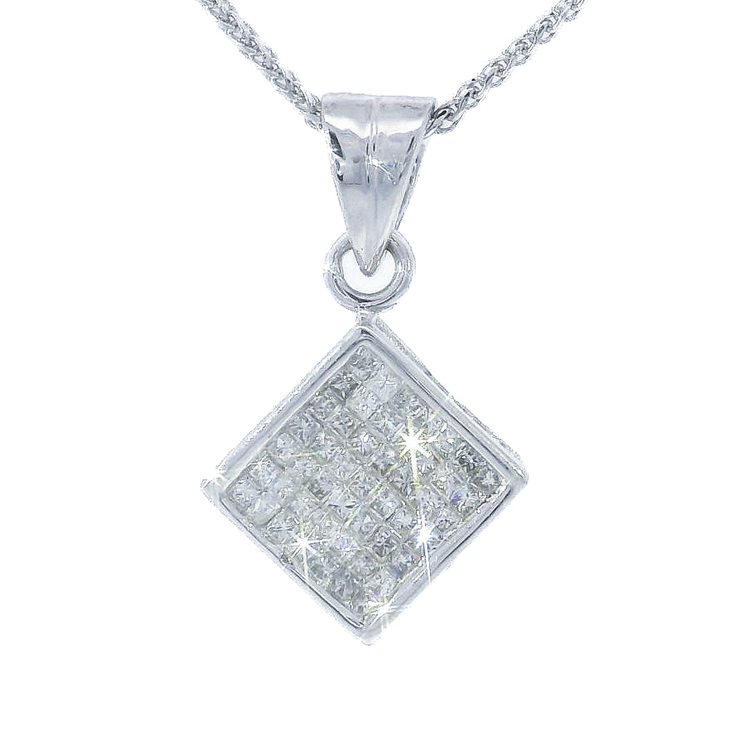0.75 CTW Near-Flawless Natural Diamond Geometric Cluster Pendant Necklace in 14KT White Gold