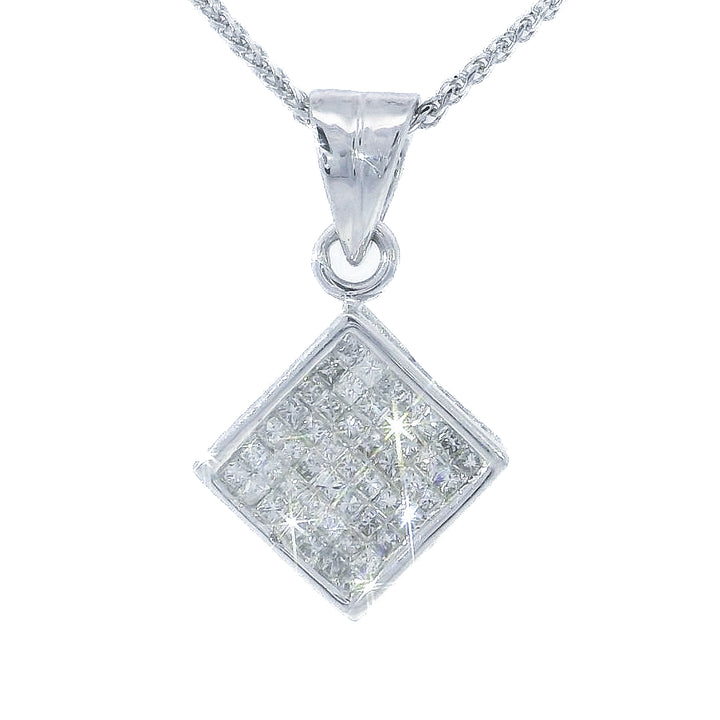 0.75 CTW Near-Flawless Natural Diamond Geometric Cluster Pendant Necklace in 14KT White Gold