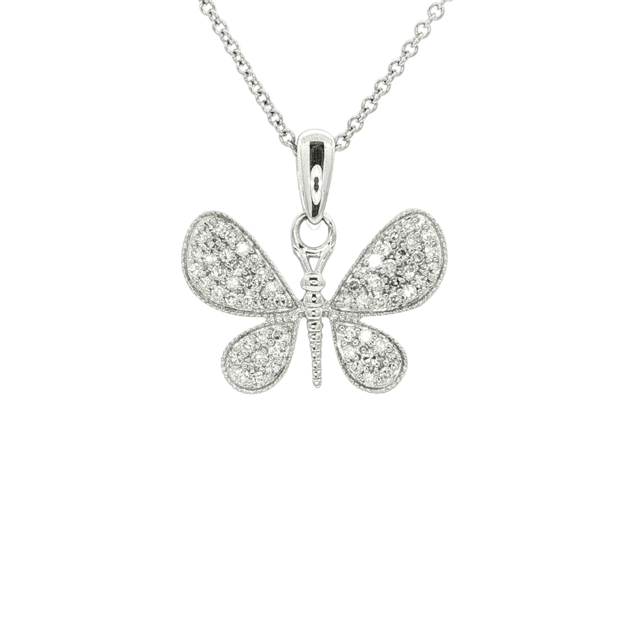 Round Brilliant Cut Diamond Butterfly Pendant Necklace (3/8 ct. tw.) 14k White Gold