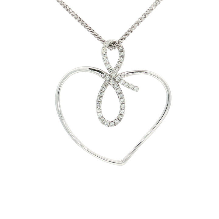 Colorless Nearly Flawless Diamond Bow Heart Pendant Necklace (⅜ ct. tw.) in 18k White Gold