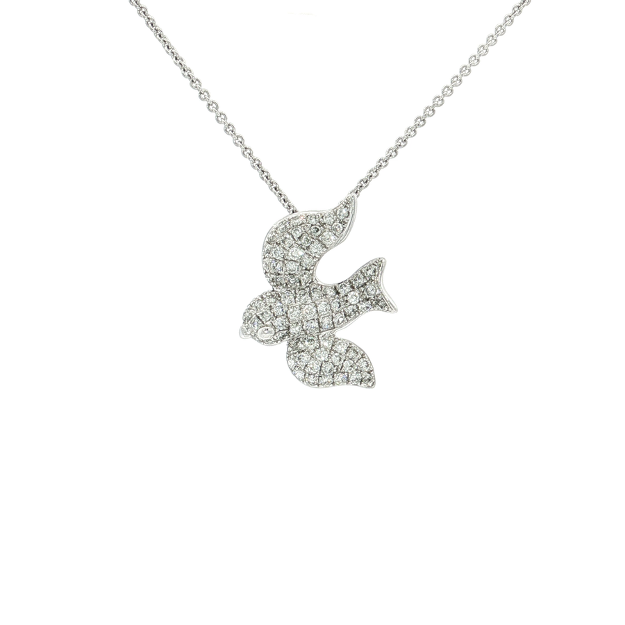 Dove Diamond Pendant Necklace (2/5 ct. tw.) 18k White Gold & Colorless - Nearly Flawless - Excellent Cut Pave Diamond