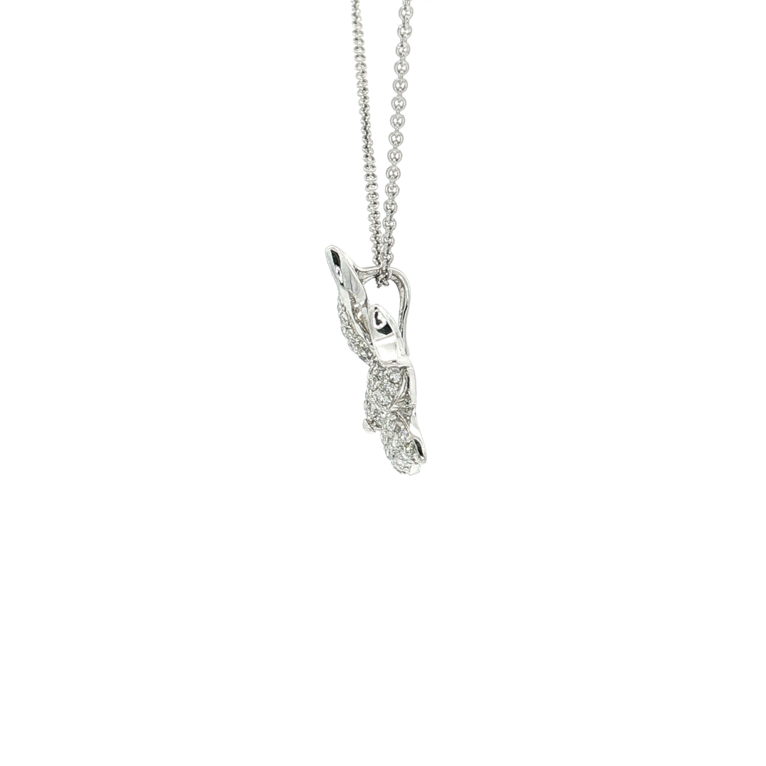 0.40 CTW Natural Dove Diamond Pendant Necklace in 18kt White Gold & Colorless – Nearly Flawless – Excellent Cut Pavé Diamonds