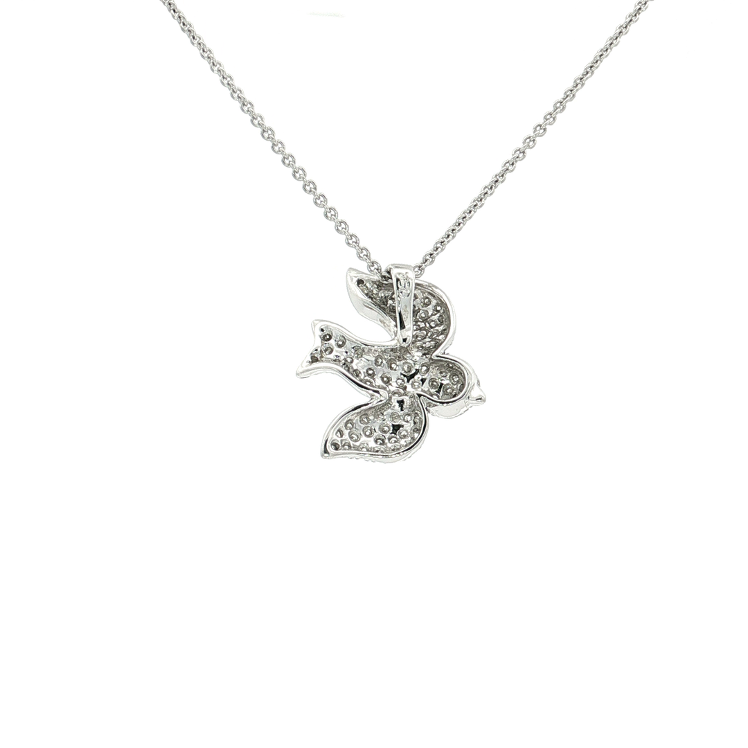 0.40 CTW Natural Dove Diamond Pendant Necklace in 18kt White Gold & Colorless – Nearly Flawless – Excellent Cut Pavé Diamonds