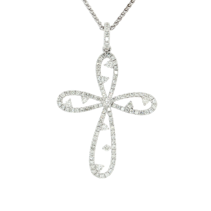 Nearly Flawless Colorless Diamond Cross Pendant Necklace (⅔ ct. tw.) in 18k White Gold