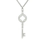Pavé Colorless Nearly Flawless Diamond Clover Key Pendant Necklace (⅛ ct. tw.) in 18k White Gold