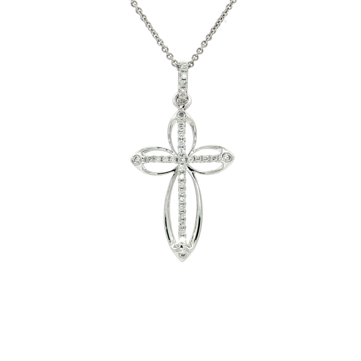 Pavé Colorless Nearly Flawless Diamond Open Cross Pendant Necklace (¼ ct. tw.) in 18k White Gold