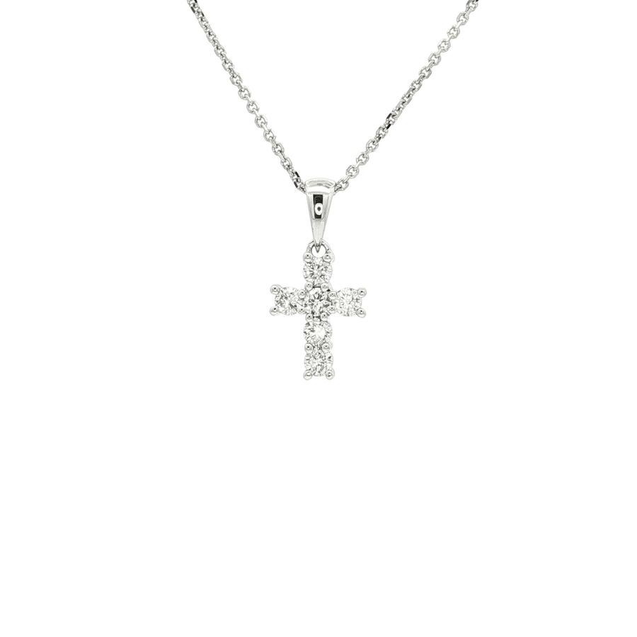 Round Brilliant Cut Nearly Flawless Colorless Diamond Cross Pendant Necklace (1/2 ct. tw.) 18k White Gold