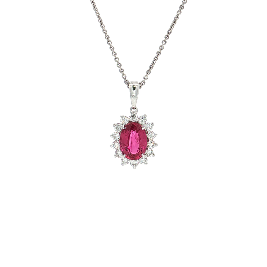Ruby & Nearly Flawless Colorless Diamond Pendant Necklace (1 1/4 ct. tw.) 18k White Gold
