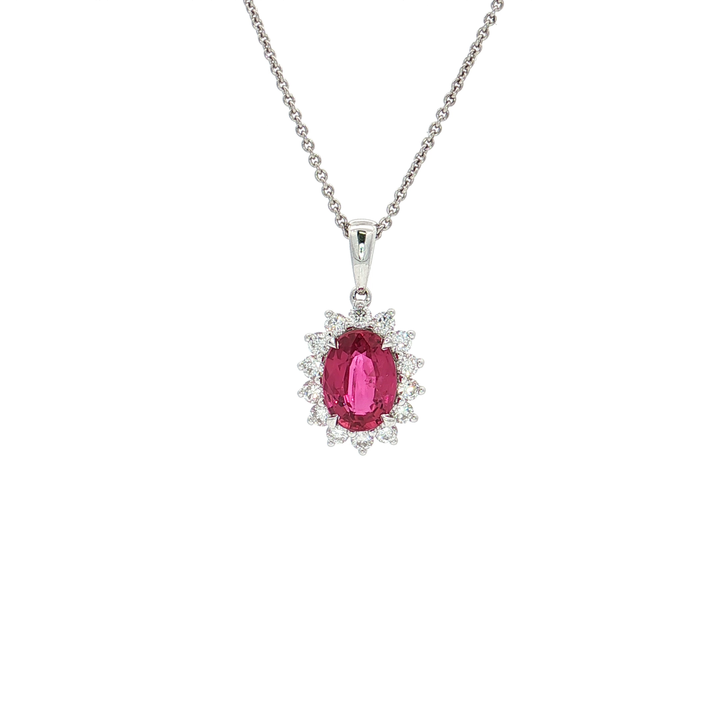 Ruby & Nearly Flawless Colorless Diamond Pendant Necklace (1 ¼ ct. tw.) in 18k White Gold