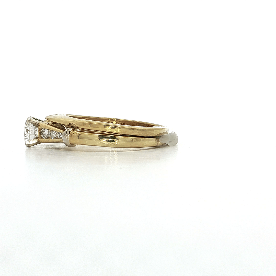 0.95 CTW EGL USA Certified Colorless Round Brilliant Cut Natural Diamond Bridal Set in 18kt Yellow Gold