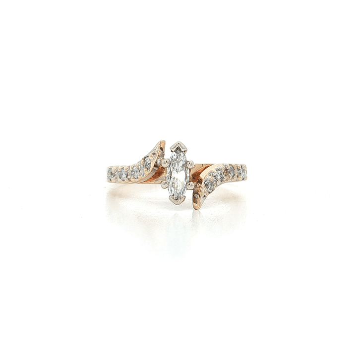 Colorless Marquise & Round Brilliant Cut Diamond Bypass Ring (½ ct. tw.) in 14k Yellow Gold