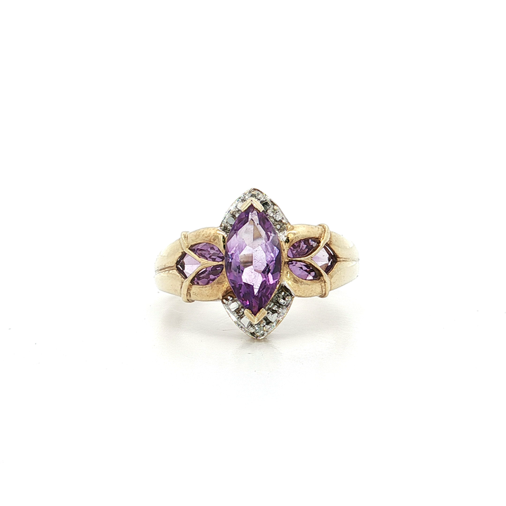 Marquise Amethyst & Diamond Flower Ring (1 ⅖ ct. tw.) in 10k Yellow Gold