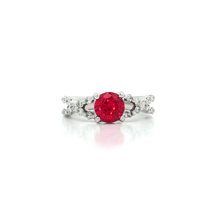Vivid Ruby Colorless Near-Flawless Split Shank Diamond Ring (2 ct. tw.) in 18k White Gold