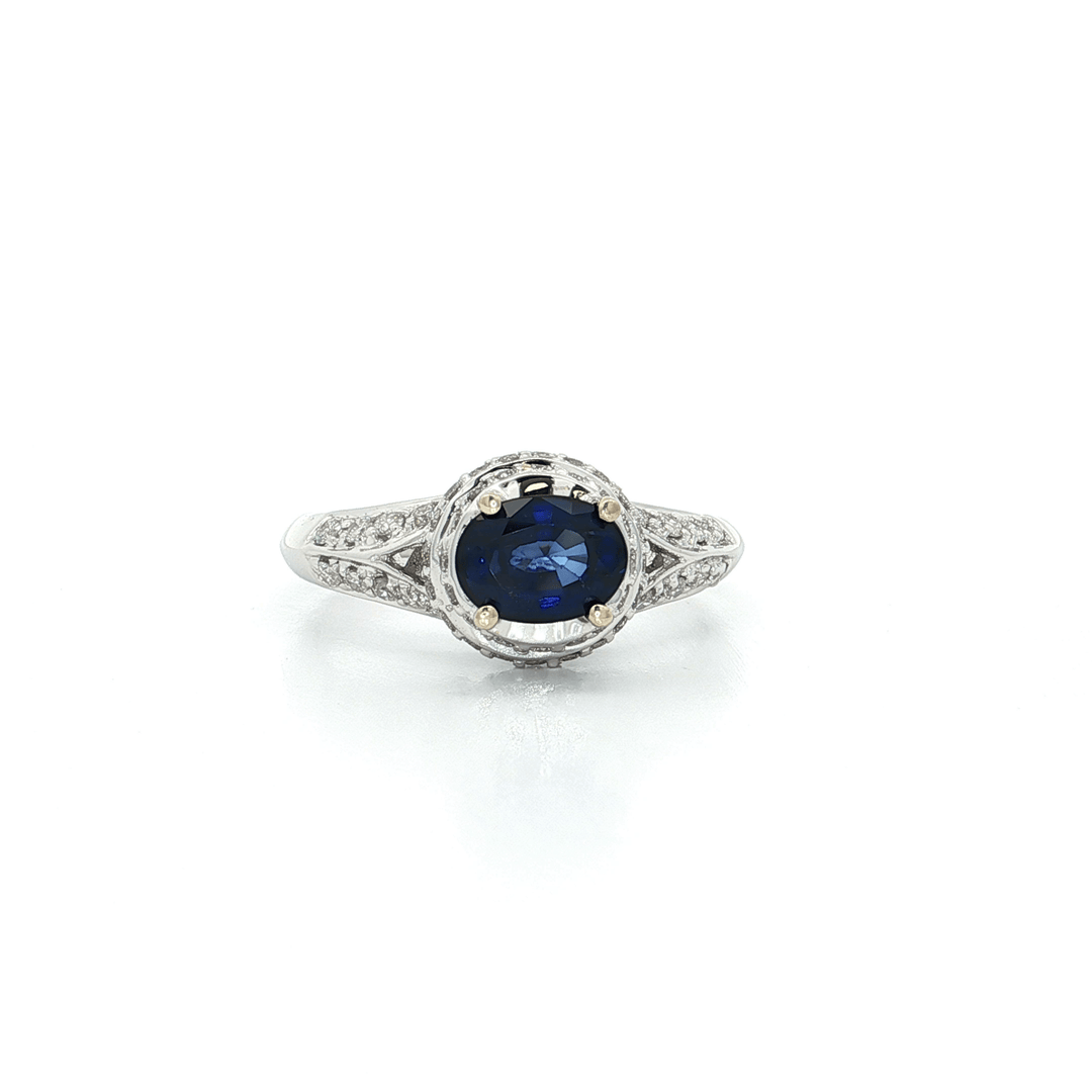 1.95 CTW Oval Cut Natural AAAA Grade Sapphire & Colorless Diamond Pavé Ring in 18kt White Gold – Jewelry Depot, Inc.