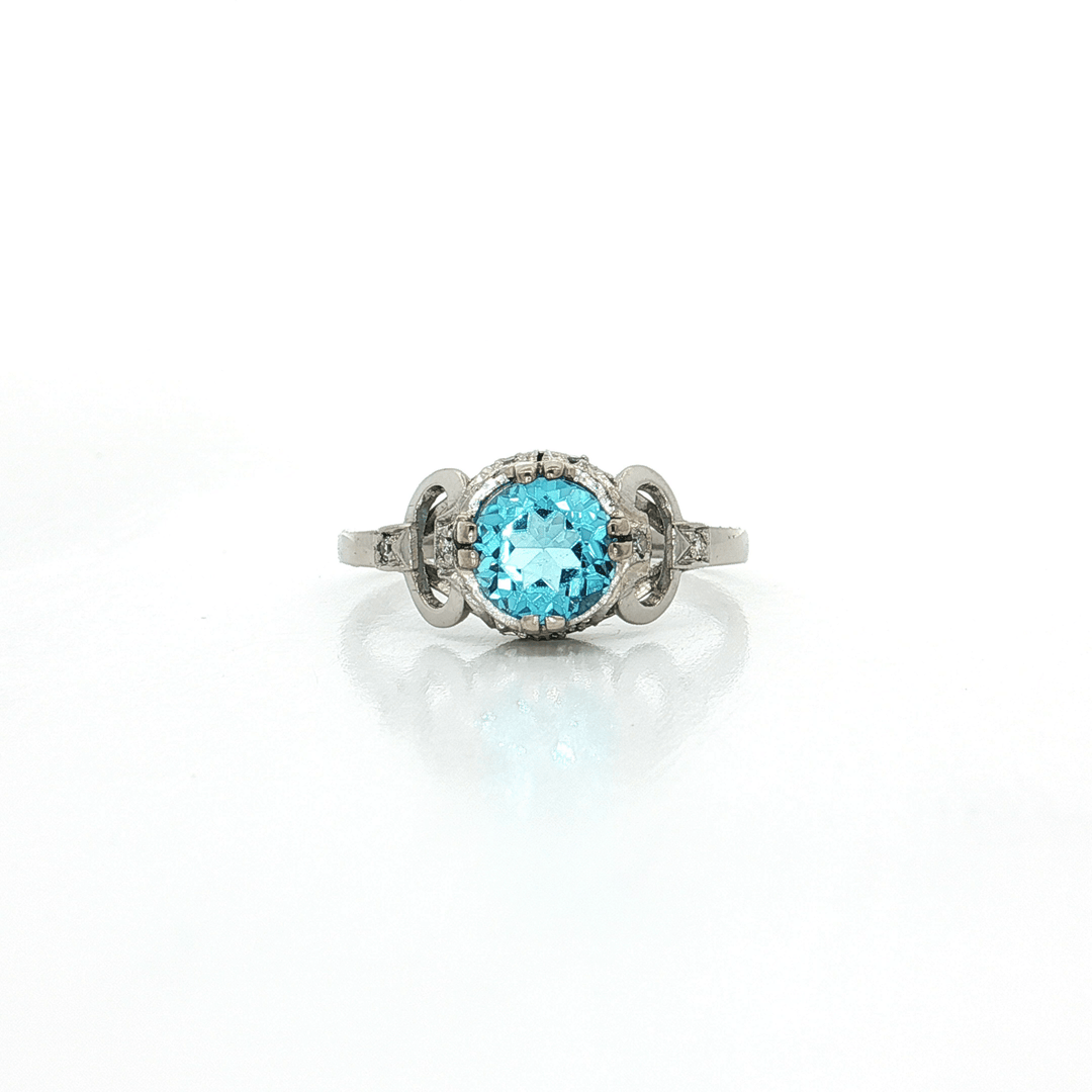 0.75 CTW Natural Round Brilliant Cut AAAA Grade Swiss Blue Topaz set in an Antique Platinum Ring with Natural Round Brilliant Cut Diamonds – Jewelry Depot, Inc.