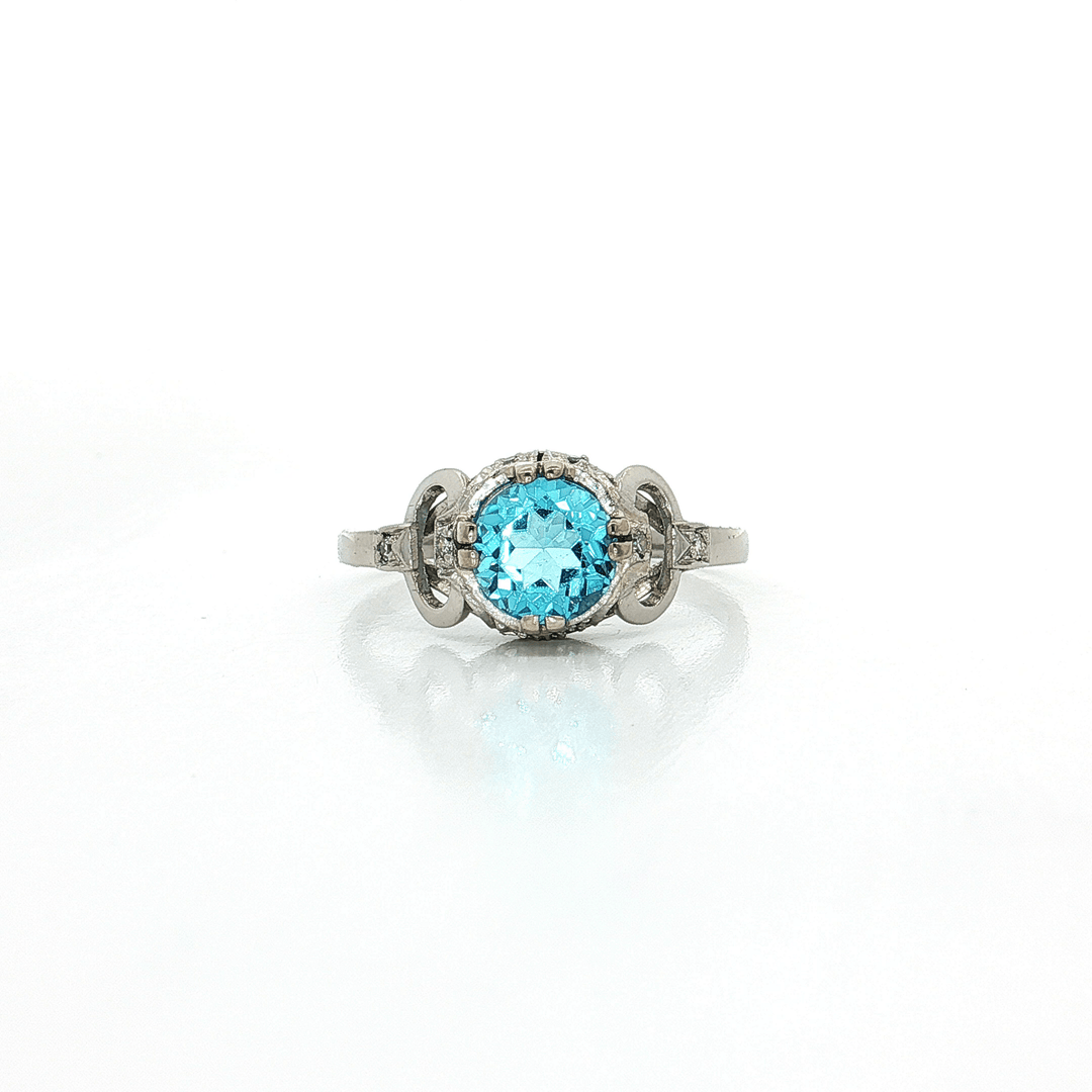 0.75 CTW Natural Round Brilliant Cut AAAA Grade Swiss Blue Topaz set in an Antique Platinum Ring with Natural Round Brilliant Cut Diamonds – Jewelry Depot, Inc.