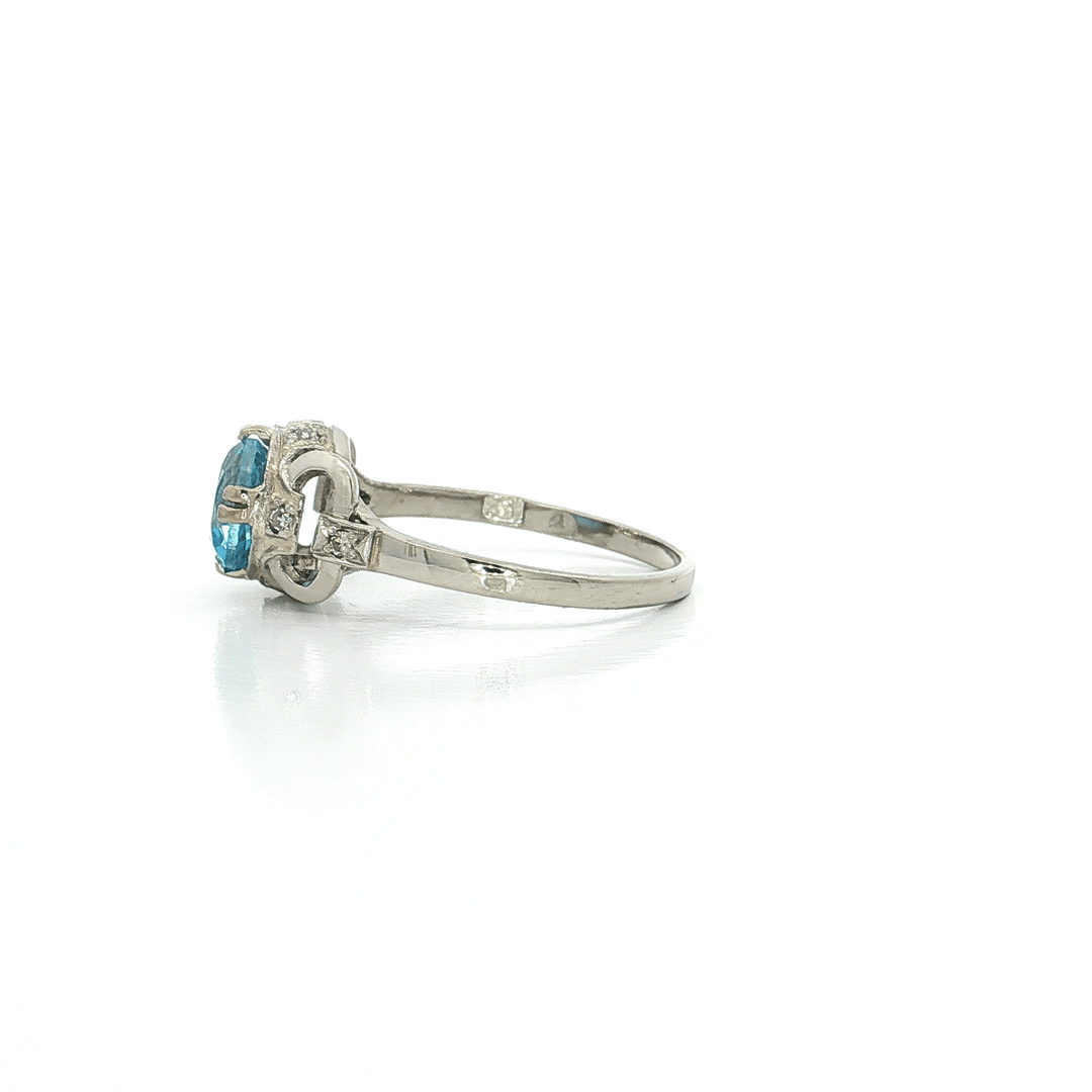 0.75 CTW Natural Round Brilliant Cut AAAA Grade Swiss Blue Topaz set in an Antique Platinum Ring with Natural Round Brilliant Cut Diamonds – Jewelry Depot, Inc.