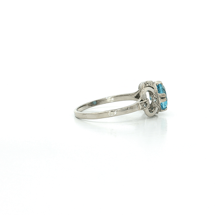 0.75 CTW Natural Round Brilliant Cut AAAA Grade Swiss Blue Topaz set in an Antique Platinum Ring with Natural Round Brilliant Cut Diamonds – Jewelry Depot, Inc.