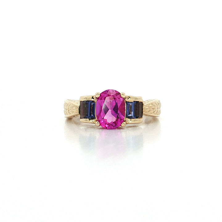 Vintage Oval Vivid Pink Topaz & Amethyst Ring (1 ½ ct. tw.) in 10k Yellow Gold