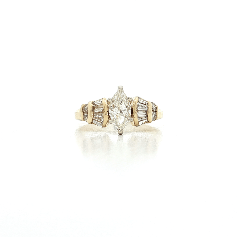 Marquise & Baguette Diamond Engagement Ring 18k Yellow Gold